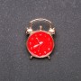 Alarm Clock Brooch, Red Enamel, Yellow Metal 20x27mm