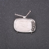Television Brooch, White Enamel, Grey Metal 25x26mm