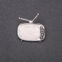 Television Brooch, White Enamel, Grey Metal 25x26mm