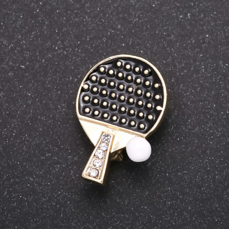 Tennis Racket Brooch, Yellow-Tone Metal 18x26mm