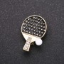 Tennis Racket Brooch, Yellow-Tone Metal 18x26mm