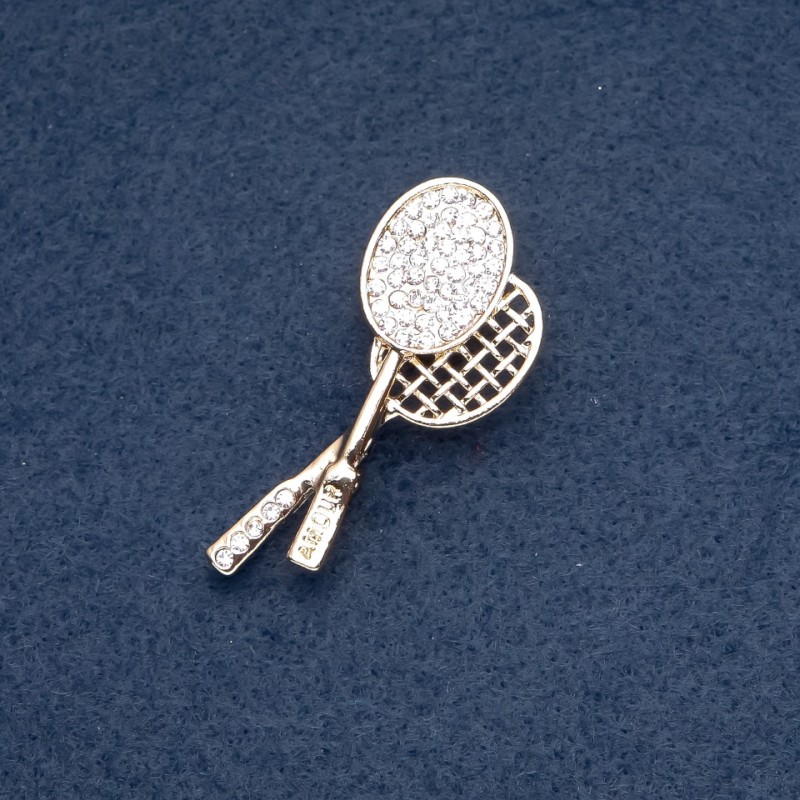Tennis Rackets Brooch 52x22mm Gold-Tone Metal