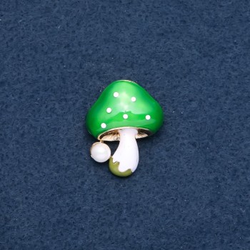 "Mushroom" Brooch with Green Cap, 23x30mm, Gold-Tone Metal