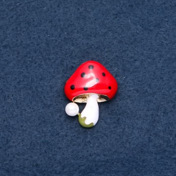 Brooch "Mushroom" Red Cap 23x30mm Metal Colour "Gold"