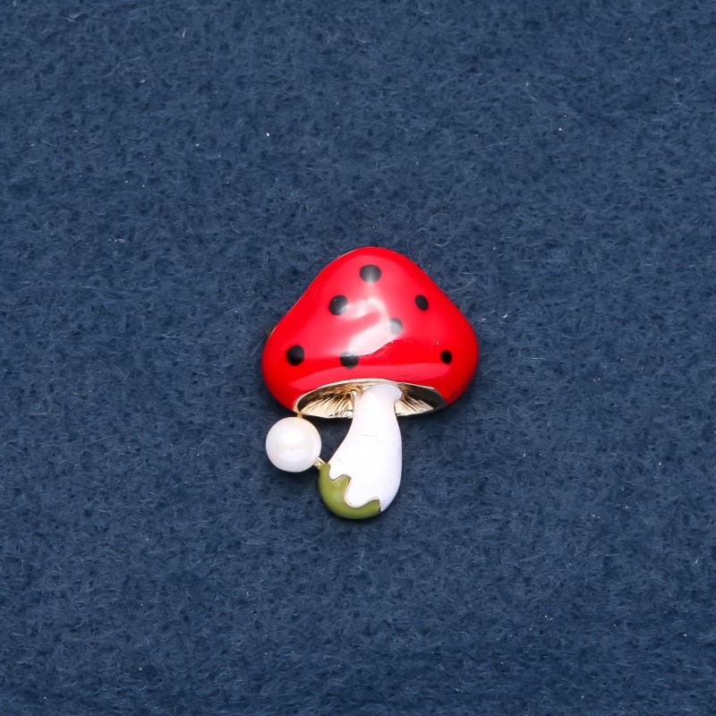 Brooch "Mushroom" Red Cap 23x30mm Metal Colour "Gold"