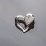 Silver-Tone "Two Hearts" Brooch with White Rhinestones 3cm