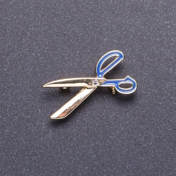 Brooch "Scissors" Blue Enamel Metal Colour Gold 3.5x1.8cm