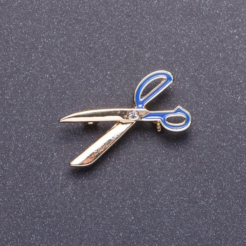 Brooch "Scissors" Blue Enamel Metal Colour Gold 3.5x1.8cm