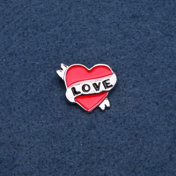 Heart Brooch, Red Enamel, Gold-Tone Metal