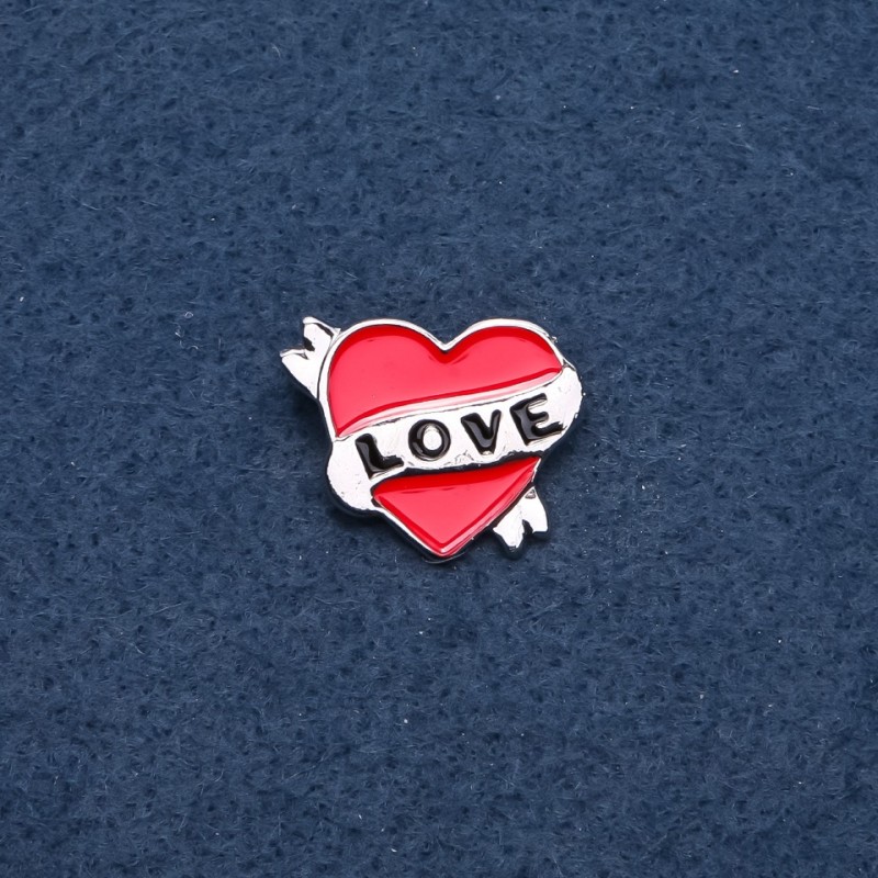 Heart Brooch, Red Enamel, Gold-Tone Metal