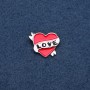 Heart Brooch, Red Enamel, Gold-Tone Metal