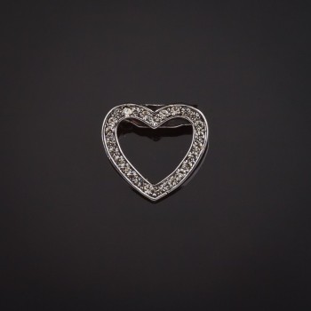 Brooch Heart Silver-Tone Metal and Rhinestones 20x18mm +
