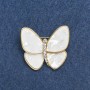 Brooch Butterfly, Gold-Tone Metal, White Mother-of-Pearl and White Rhinestones 31x40mm +