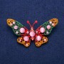 Brooch-Pendant Butterfly with Cat's Eye Beads, Enamel and Rhinestones 44x78mm, Gold-Tone Metal