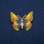Butterfly Brooch with White Crystals and Multicoloured Enamel, Gold-Tone Metal 31x37mm