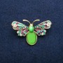 Brooch Butterfly with color enamel, white crystals and Green Cat's Eye, golden metal 27x42mm