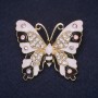 Butterfly Brooch 43x38mm, Rhinestones, Enamel, White-Black Chameleon Colour, Gold-tone Metal