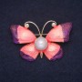 Brooch Butterfly 47x30mm, Rhinestones and Enamel in White, Purple, Pink, Gold-Tone Metal