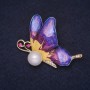 Brooch Butterfly 45x33mm, Rhinestones and Enamel in White, Pink, Blue, Yellow, Gold-Tone Metal