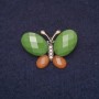 Butterfly Brooch 31x21mm Rhinestones and Stones, Green Brown Colour, Gold-Tone Metal