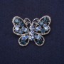 Butterfly Brooch Rhinestones Blue Light Blue Colour 42x32mm Silver-Tone Metal
