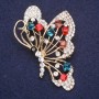 Butterfly Brooch with Red Blue Burgundy Stones 60x40mm Yellow Metal