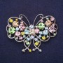 Butterfly Brooch Rhinestones Pink Light Blue Green Yellow Colour 63x47mm Silver-Tone Metal