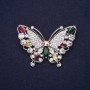 Butterfly Brooch Rhinestones Raspberry White Green Yellow Colour 40x58mm Silver-Tone Metal
