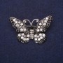 Butterfly Brooch Rhinestones White Black Grey Colour 47x29mm Silver-Tone Metal