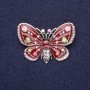 Butterfly Brooch with Chameleon Rhinestones, Burgundy Enamel 38x28mm Silver-Tone Metal