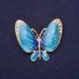 Butterfly Brooch White Rhinestones Enamel Light Blue Colour 36x42mm Yellow Metal