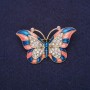 Butterfly Brooch White Rhinestones Enamel Blue Coral Colour 46x28mm Yellow Metal