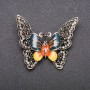Butterfly Brooch, Openwork, Yellow and Green Enamel, Grey Metal, 50x40mm