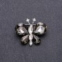Butterfly Brooch with Grey Crystals, White Metal, 36x30mm