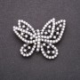 Brooch Butterfly with white beads 49x39mm grey metal