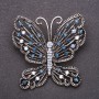 Butterfly Brooch with Blue Rhinestones 53x54mm Grey Metal