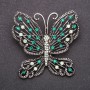 Brooch Butterfly with green rhinestones 52x56mm grey metal