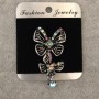 Butterfly Brooch with multicoloured crystals 28×48, silver-toned metal