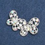 Butterfly Brooch with silver metal and petrol-colour rhinestones 40×25mm +