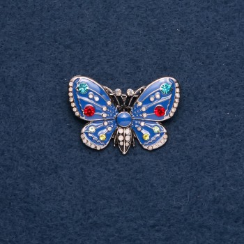 Brooch "Butterfly" blue enamel 25x38mm metal colour "gold"