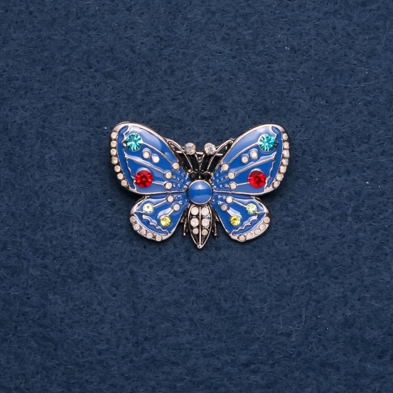 Brooch "Butterfly" blue enamel 25x38mm metal colour "gold"