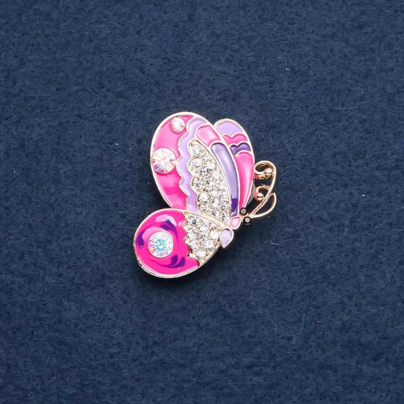 Butterfly Brooch Pink Enamel 39x30mm Gold Metal Colour