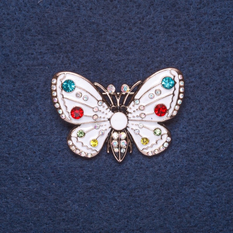Butterfly Brooch White Enamel Gold Metal Colour 4x3cm
