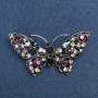 Butterfly Brooch Multicoloured Rhinestones Silver-Tone Metal 70x39mm