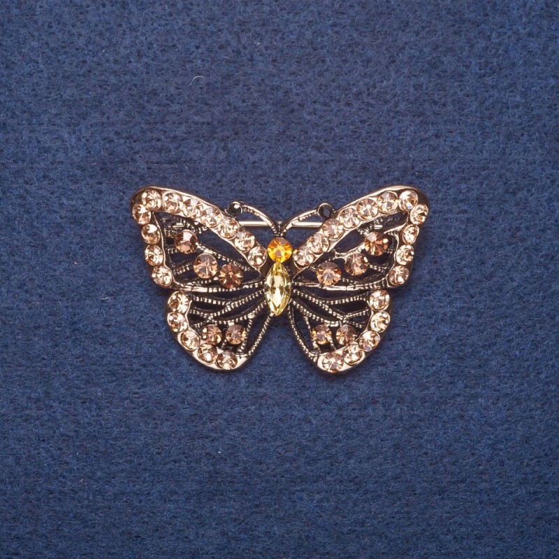 Butterfly Brooch with Gold-Tone Rhinestones Gold Metal Colour 4.5x3cm