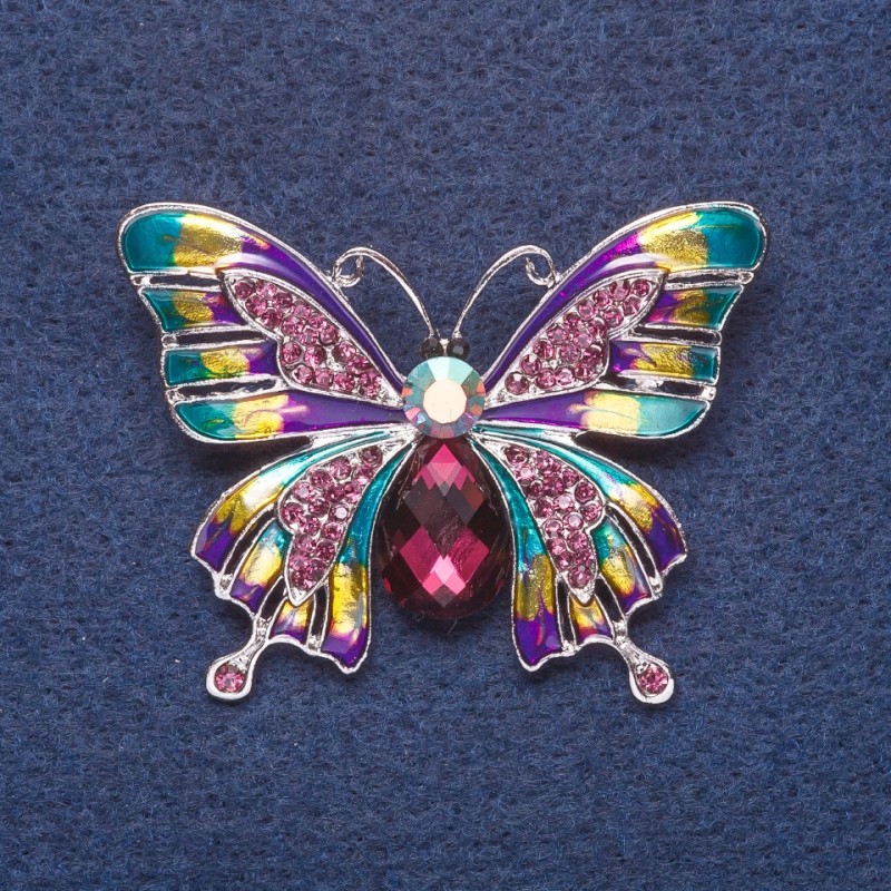 Butterfly Brooch Purple Enamel Silver Metal Colour 3.5x5cm