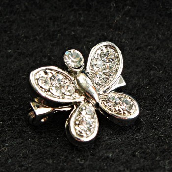 (17/15 mm) Brooch small light metal Butterfly with rhinestones