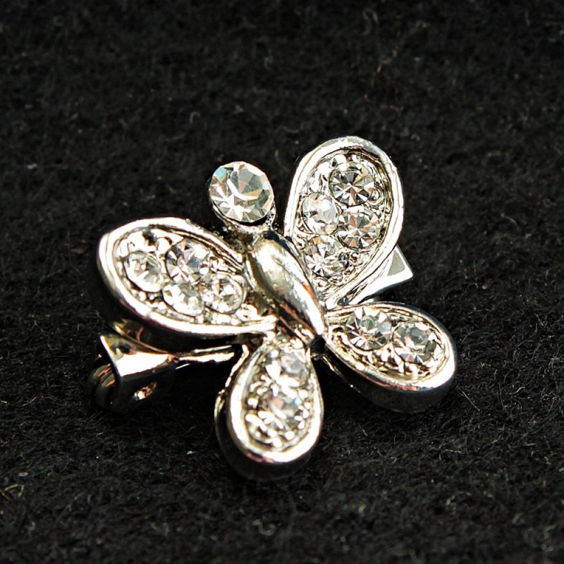 (17/15 mm) Brooch small light metal Butterfly with rhinestones