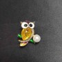 Owl Amber Brooch with Pearl Bead 31x27mm