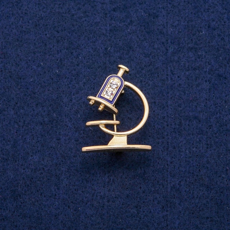 Microscope Brooch with Enamel and Rhinestones, 24x31mm, Gold-Tone Metal